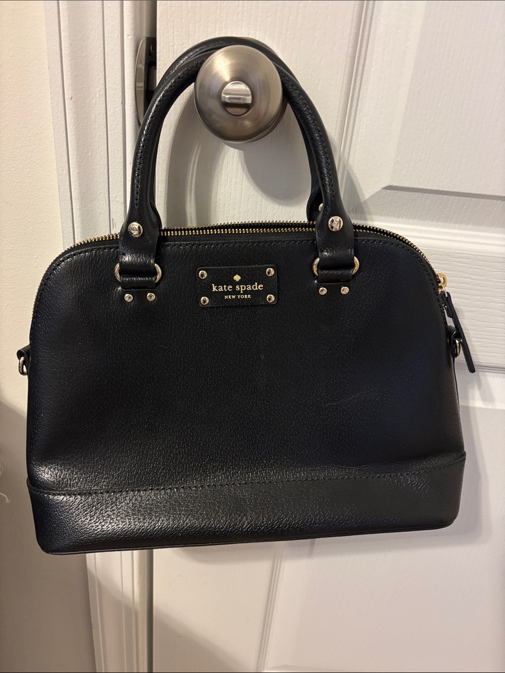 kate spade Black Pebbled Leather Dome Satchel with Gold Hardware